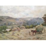 George Moore-Henton (1861-1924) watercolour - Haymaking scene, signed and dated 1890, in glazed oak