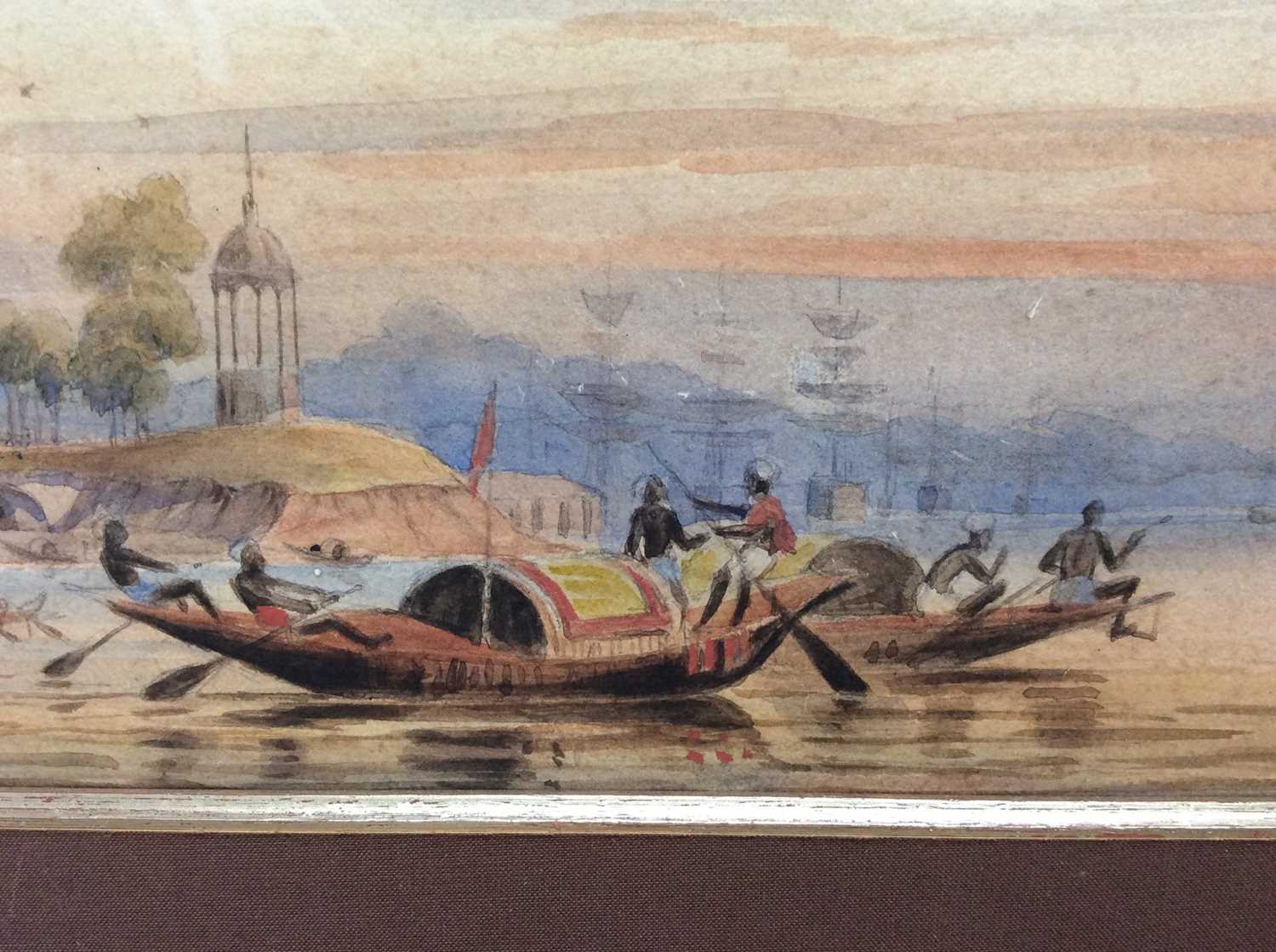 Late 19th century watercolour - a Far Eastern harbour with shipping, apparently unsigned, in gilt fr - Image 2 of 4