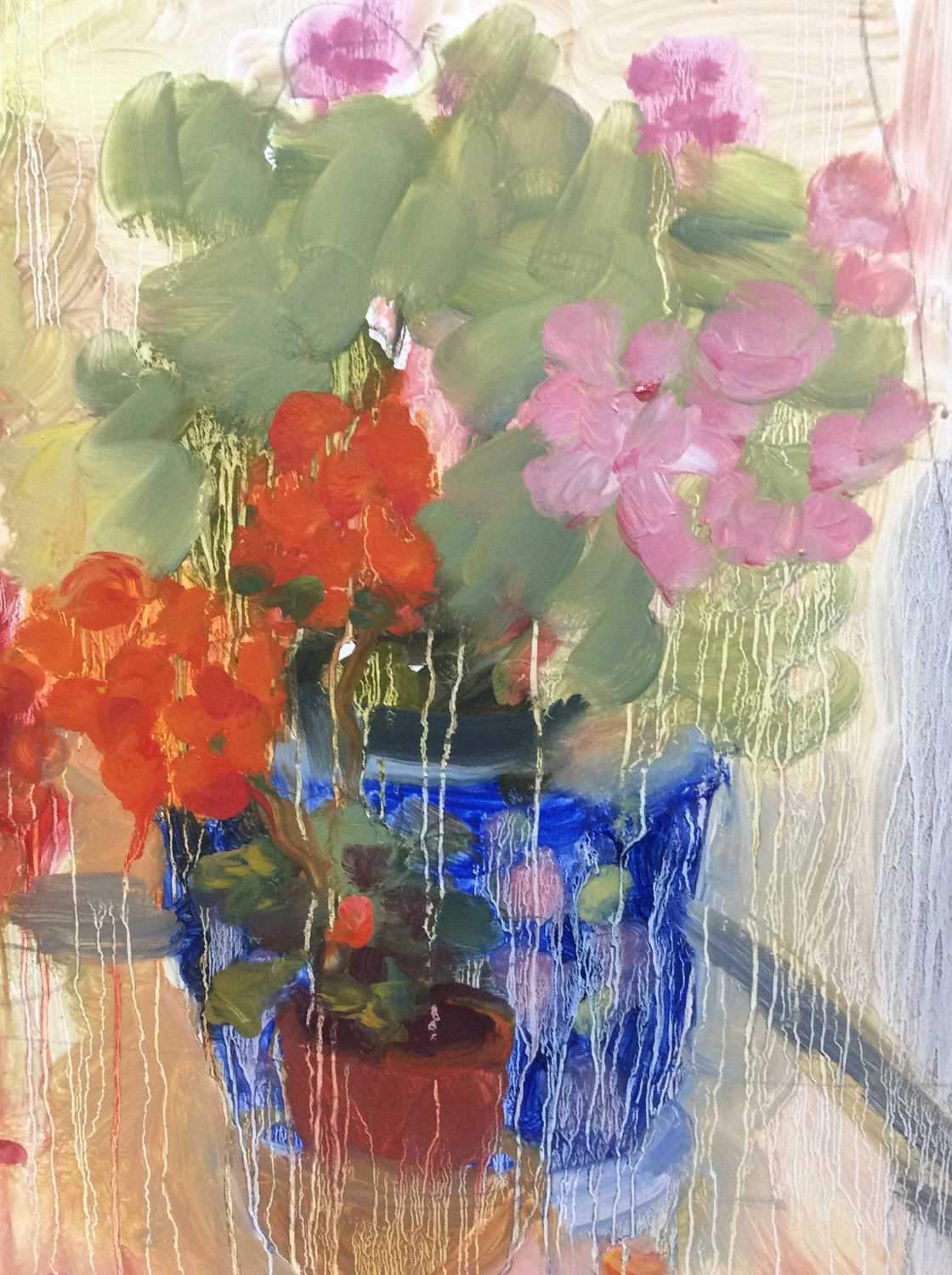 Annelise Firth (b.1961) oil on canvas - Still life of flowers in vases, signed and dated verso, 61cm - Image 3 of 5