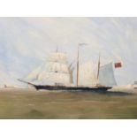 Mid 20th century English School oil on board- The barquetine Meda under full sail, in black and gilt