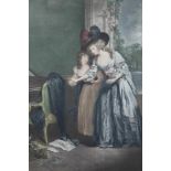 Three antique mezzotints to include Francis Weatley, 'The Disaster' and two others titled, 'A Visit