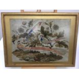 19th century needlework picture of pheasants, 32 x 43cm in glazed gilt frame