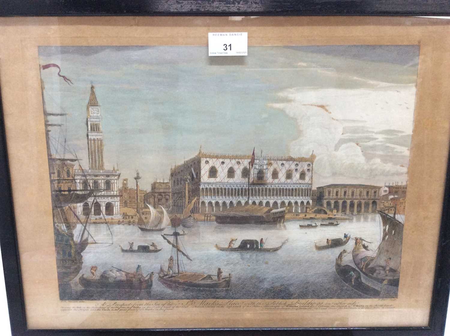 Three mid 18th century hand coloured engravings after Marieschi, Venetian views to include: St Mark'
