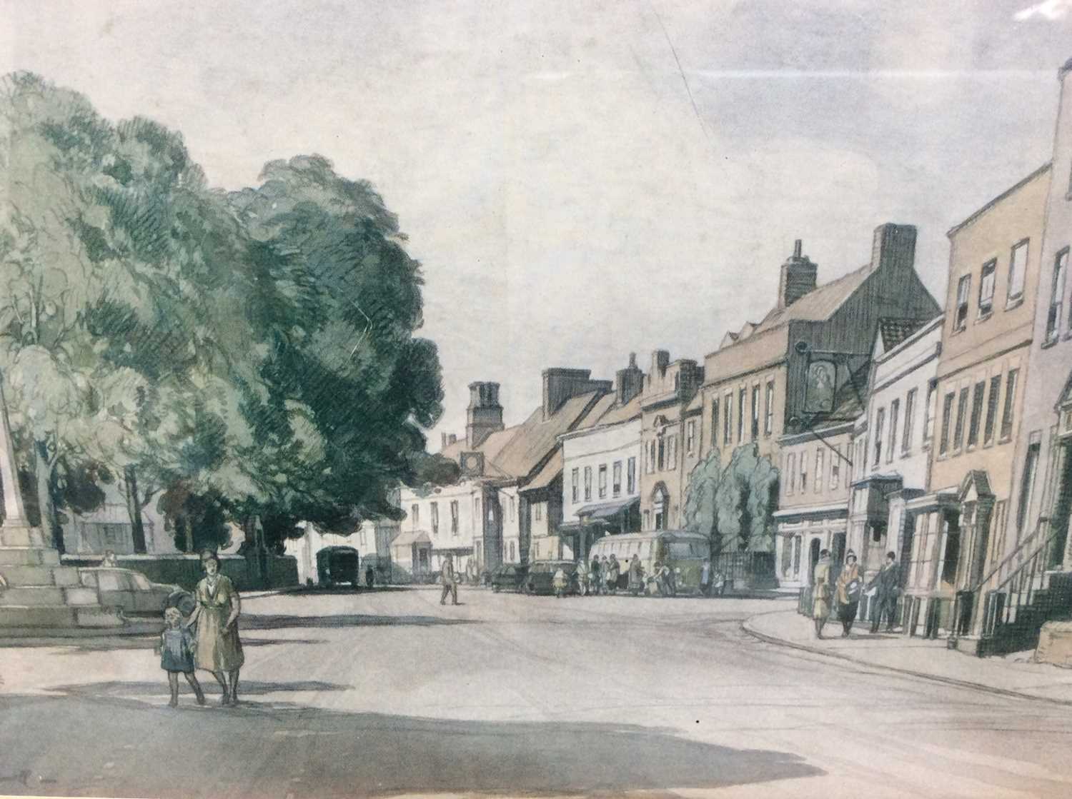 Colour print of a Leonard Squirrell watercolour of Royal Square, Dedham