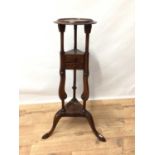 Georgian style mahogany shaving stand, with dish top and two drawers on tripod cabriole legs