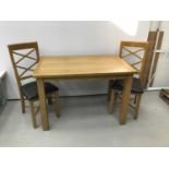 Modern oak kitchen table and pair of ensuite chairs