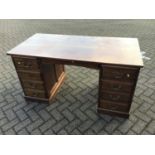 Early 20th century mahogany twin pedestal desk, with rectangular plank top and nine drawers about th