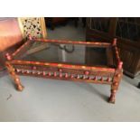 20th century Pakistani coffee/display table with carved, turned and painted decoration H56.5cm W123c