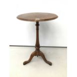 Victorian figured walnut occasional table, circular top on vase shaped column and tripod base, 51cm