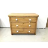 Antique pine chest of three long drawers