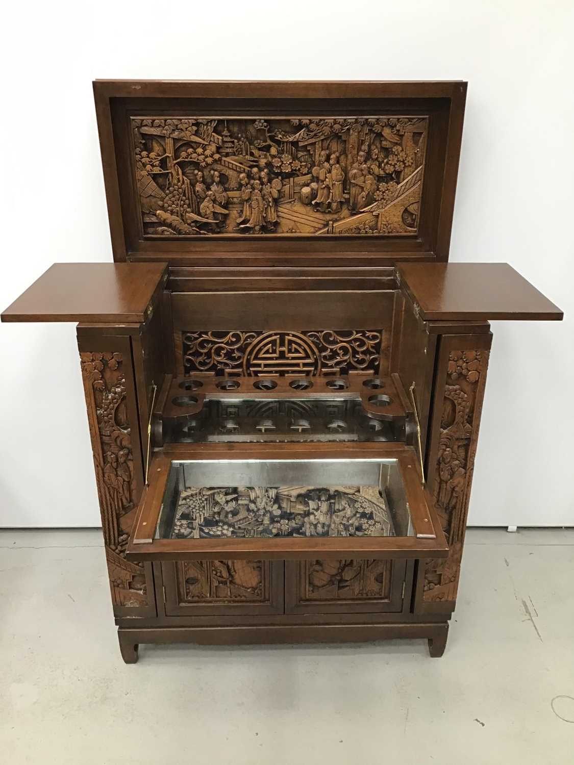 Chinese carved wooden cocktail cabinet - Image 3 of 8
