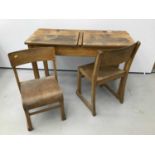 Antique school desk and pair of child's desk chairs