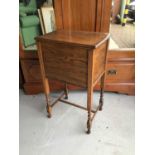 1930s oak needlework box on barley twist legs together with a footstool on cabriole legs with ball a