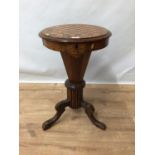 Victorian trumpet form chess topped sewing table