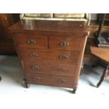 Edwardian mahogany chest of two short and three long drawers on turned legs 90cm wide x 114cm high x