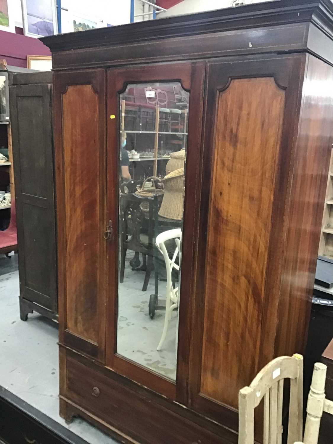 Edwardian walnut wardrobe with mirrored glass door