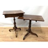 19tb century Continental walnut sewing table, together with a 19th century mahogany tripod table