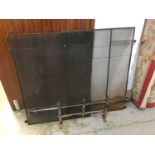 Pair of hanging fire screens / spark guards together with a wrought iron fire curb