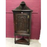 Victorian mahogany carved oak corner cupboard on stand