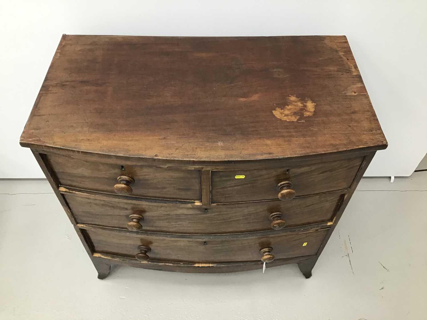 Small 19th century mahogany bow front chest of two short and two long drawers on splayed bracket fee - Image 2 of 4