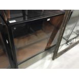 Pair of black metal framed glazed display cabinets with single shelves to interiors, 87 x 94 x 56cm