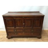 George III mahogany and fruitwood crossbanded mule chest, converted