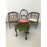 A pair of Edwardian mahogany tub chairs, together with a Victorian prie-dieu chair, a Victorian dini