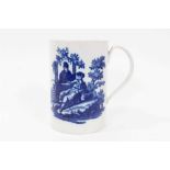 Worcester cylindrical mug, c.1770, printed in blue with 'La Peche'