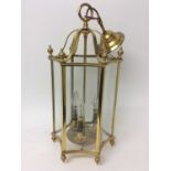 Good quality Georgian style brass hall lantern with concave curved glass panels, lantern approximate