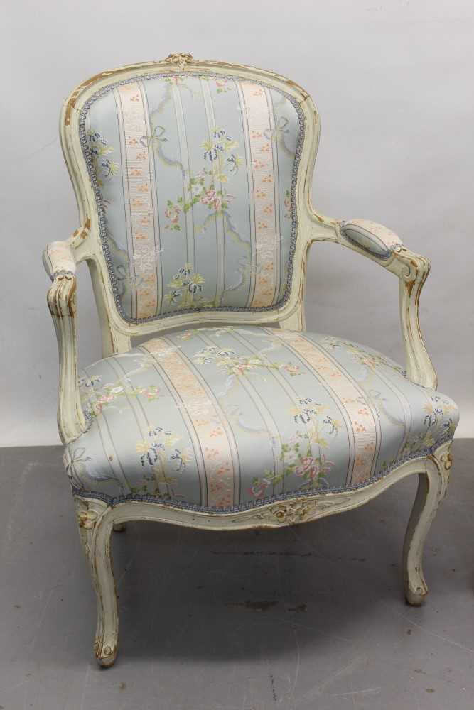Pair of 19th century French cream painted open armchairs - Image 2 of 3
