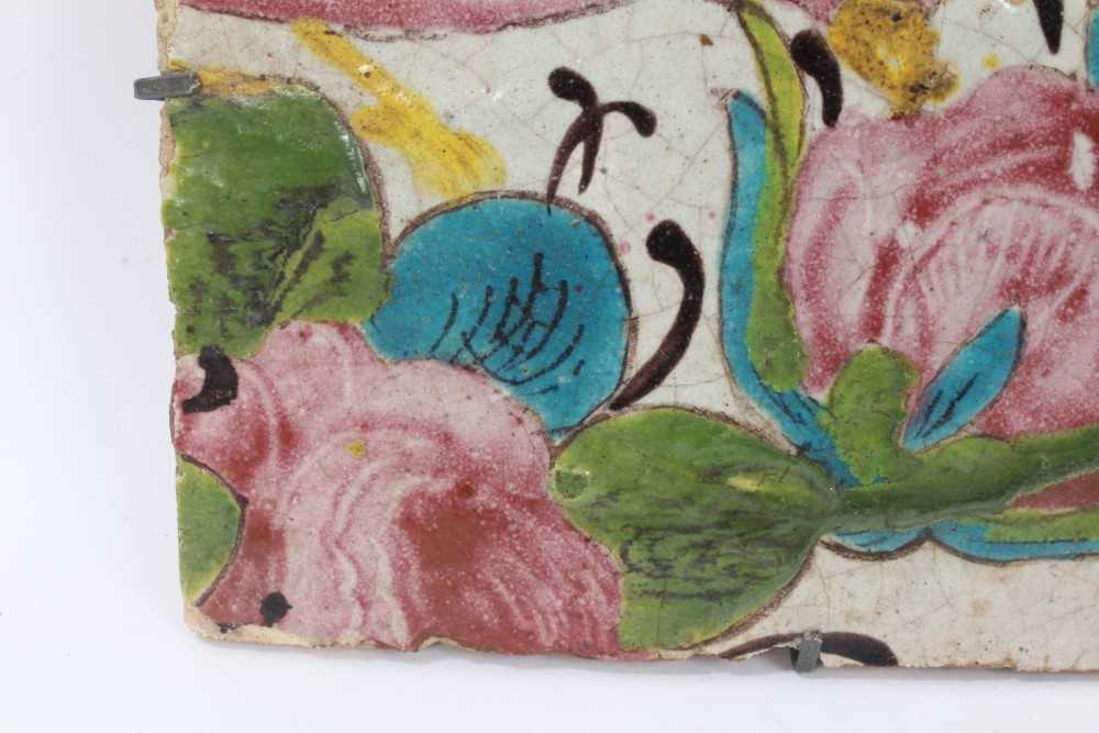 Persian Qajar polychrome painted tiles - Image 4 of 10