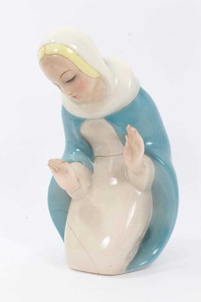 Lenci pottery figure of the Madonna, modelled kneeling with raised hands, marked 'Lenci Made in Ital