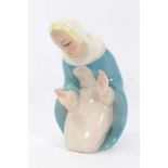 Lenci pottery figure of the Madonna, modelled kneeling with raised hands, marked 'Lenci Made in Ital