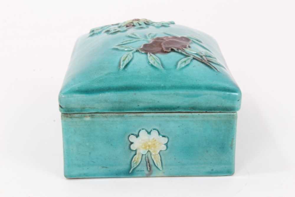 Unusual Chinese turquoise glazed porcelain box, with relief moulded floral decoration, in the style - Image 5 of 9