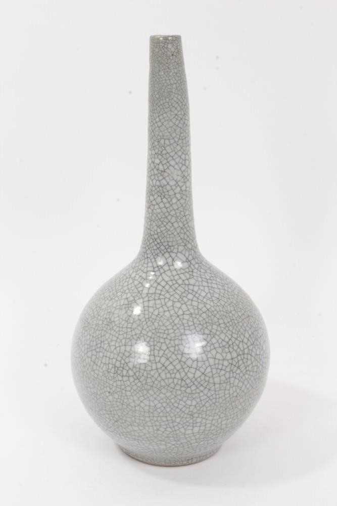 Chinese crackle-glazed bottle vase, of slender form, the glaze a greyish celadon colour, 25cm height - Image 4 of 7
