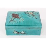 Unusual Chinese turquoise glazed porcelain box, with relief moulded floral decoration, in the style