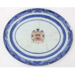 Late 18th century Chinese export armorial porcelain platter, with central enamelled armorial and und