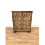 Charles II style oak geometric chest of small size