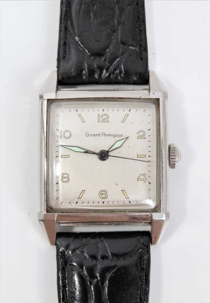 Art Deco gentlemen's Girard-Perregaux wristwatch with manual wind movement, the square dial with Ara