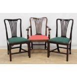 Georgian style mahogany elbow chair and two ensuite single chairs