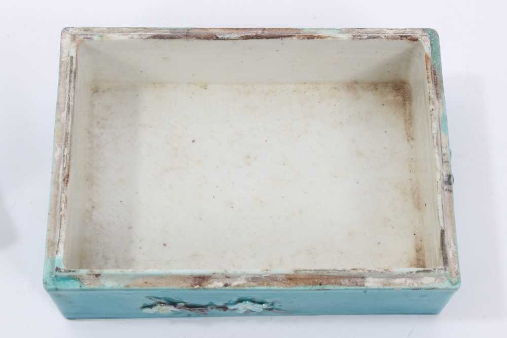 Unusual Chinese turquoise glazed porcelain box, with relief moulded floral decoration, in the style - Image 8 of 9