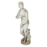 19th century carved white marble statue of Venus with dolphin