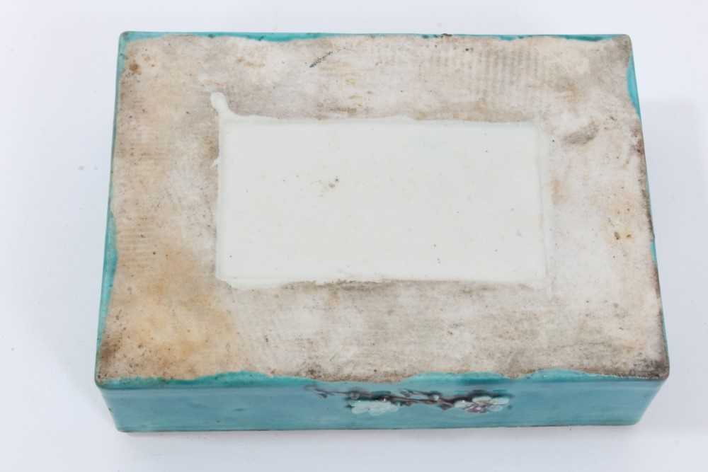 Unusual Chinese turquoise glazed porcelain box, with relief moulded floral decoration, in the style - Image 9 of 9