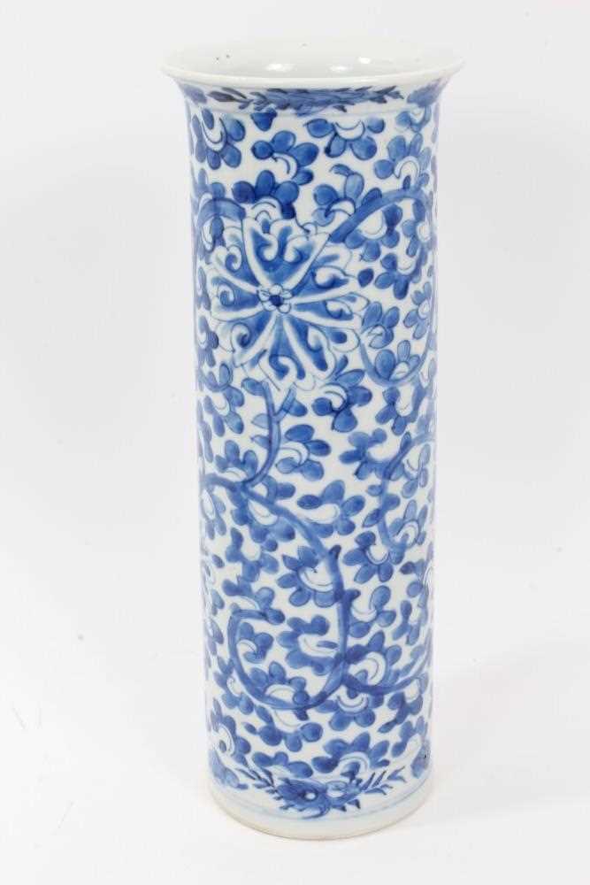 Chinese blue and white porcelain sleeve vase, c.1900, painted with a scrolling foliate pattern, four - Image 3 of 11