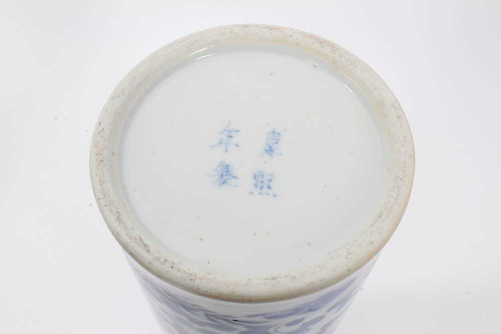 Chinese blue and white porcelain sleeve vase, c.1900, painted with a scrolling foliate pattern, four - Image 10 of 11