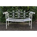 White painted wrought metal garden bench