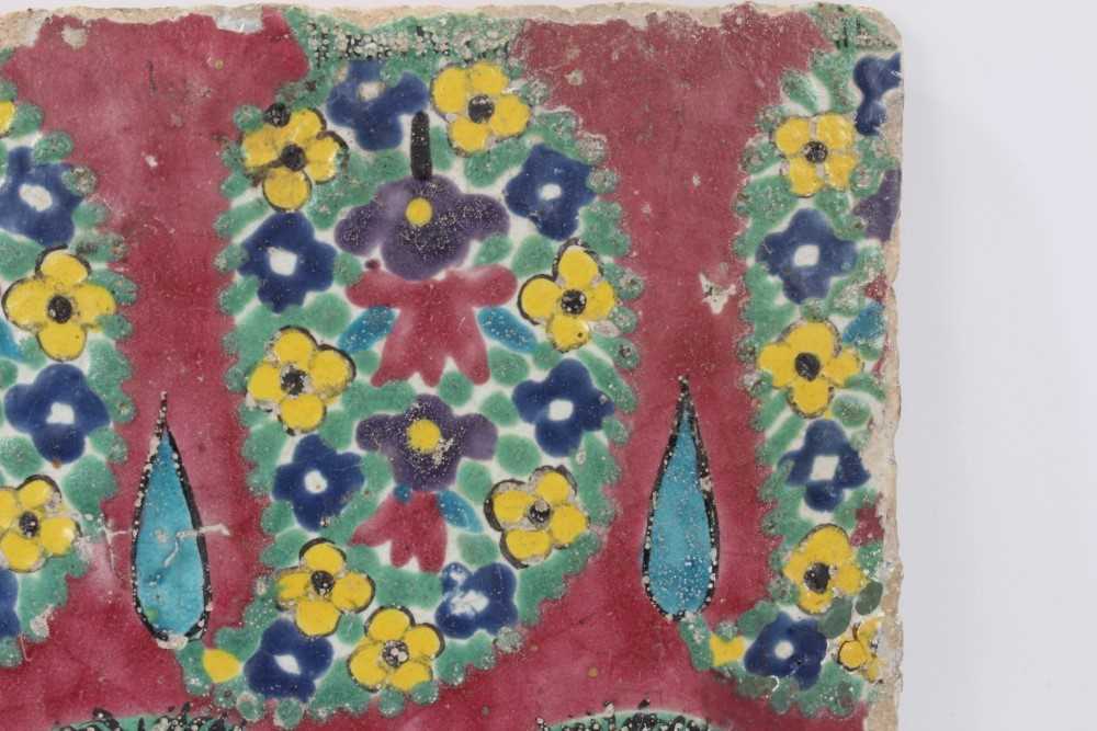 Persian Qajar polychrome painted tile - Image 3 of 6