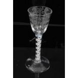 Rare mid-eighteenth century cordial glass, the bowl engraved 'A HEALTH TO THE KING OF PRUSSIA 1757',