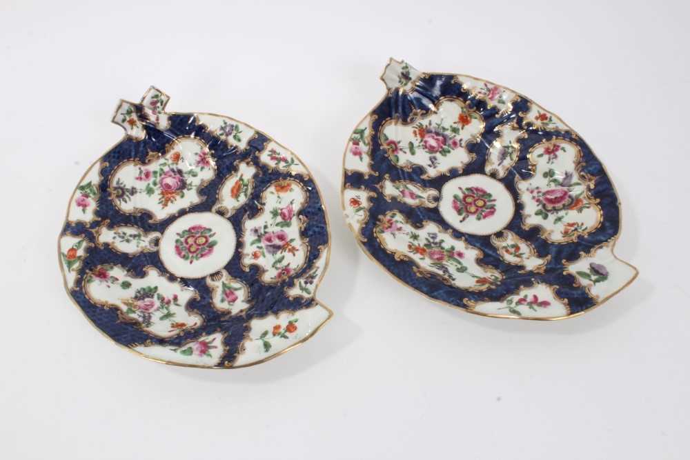 Pair of Worcester leaf-shaped dishes, c.1770