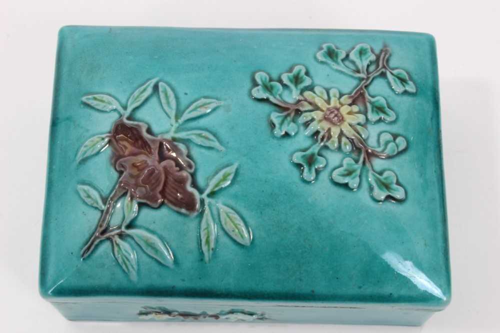 Unusual Chinese turquoise glazed porcelain box, with relief moulded floral decoration, in the style - Image 6 of 9